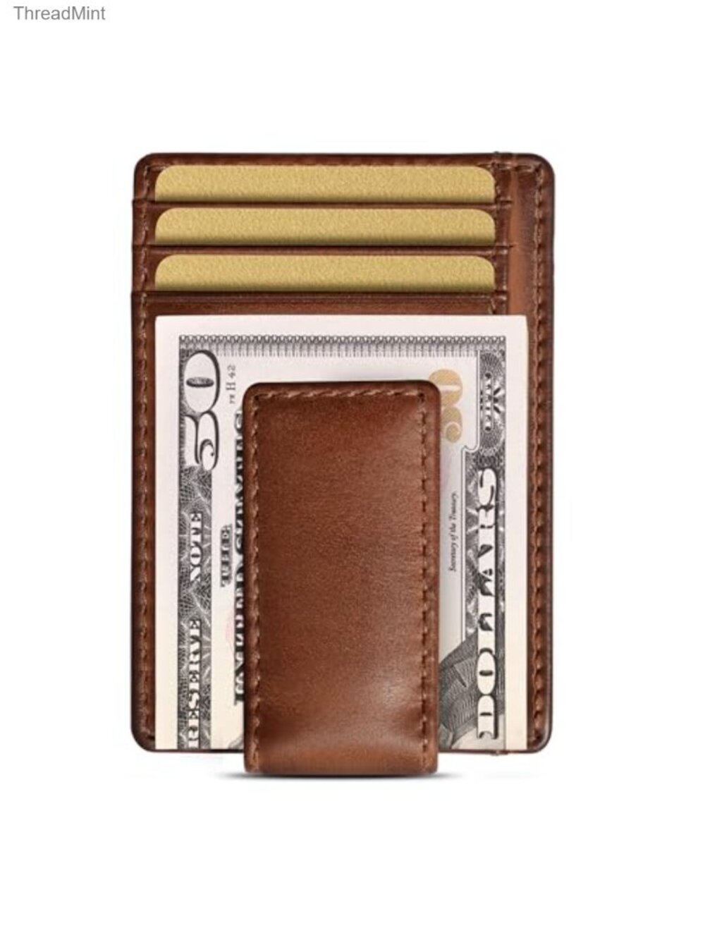 Slim Full Grain Cowhide Leather Money Clip Wallet Front Pocket Card Holder